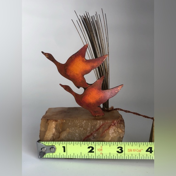 DeMott Metal Sculpture Geese In Flight Copper Brass Steel Mounted On Onyx - Picture 14 of 16